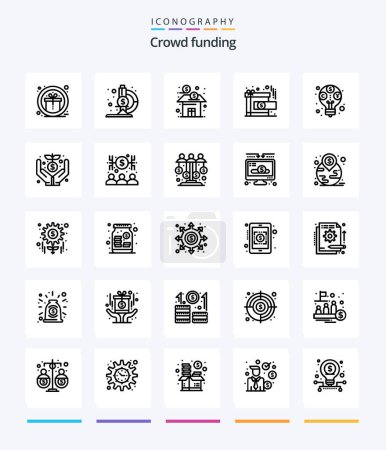 Téléchargez les illustrations : Creative Crowdfunding 25 OutLine icon pack  Such As profit. reward. business. present. achievement - en licence libre de droit