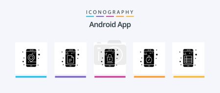 Illustration for Android App Glyph 5 Icon Pack Including app. smartphone. app. mobile. app. Creative Icons Design - Royalty Free Image