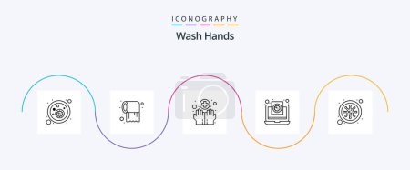 Téléchargez les illustrations : Wash Hands Line 5 Icon Pack Including bacteria. report. hands. medical. coronavirus - en licence libre de droit