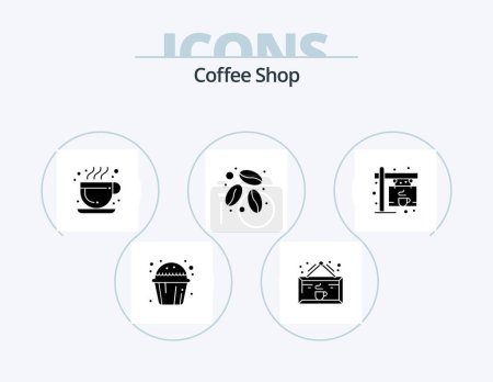 Téléchargez les illustrations : Coffee Shop Glyph Icon Pack 5 Icon Design. shop. coffee. shop. coffee bean. caffeine - en licence libre de droit