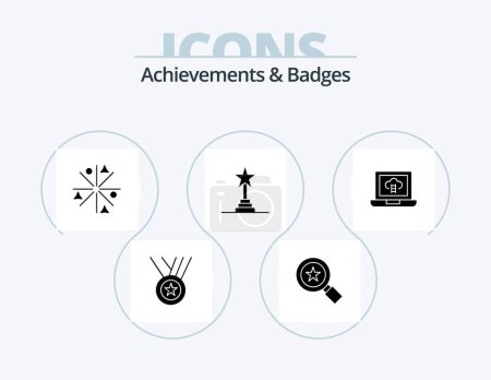 Ilustración de Achievements and Badges Glyph Icon Pack 5 Icon Design. badge. achievements. fire. performance award. award - Imagen libre de derechos