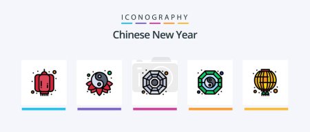 Téléchargez les illustrations : Chinese New Year Line Filled 5 Icon Pack Including christmas. holiday. tree. cranberry. berry. Creative Icons Design - en licence libre de droit