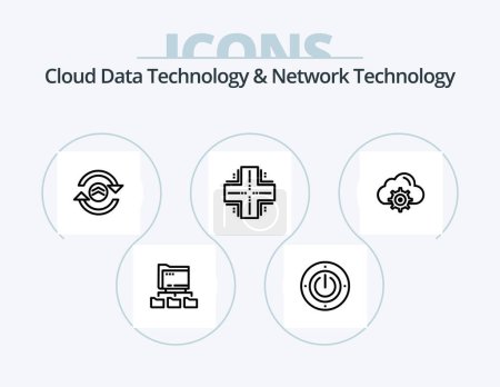 Ilustración de Cloud Data Technology And Network Technology Line Icon Pack 5 Icon Design. folder . computing. computing. browser. computing - Imagen libre de derechos