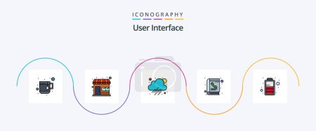 Téléchargez les illustrations : User Interface Line Filled Flat 5 Icon Pack Including . charge. rainy. battery. phone - en licence libre de droit