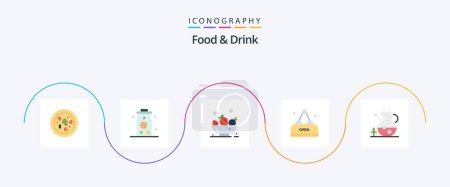 Téléchargez les illustrations : Food And Drink Flat 5 Icon Pack Including ice. open. berries. meal. drink - en licence libre de droit