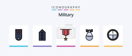 Téléchargez les illustrations : Military Line Filled 5 Icon Pack Including plain. insignia. tag. decoration. military. Creative Icons Design - en licence libre de droit