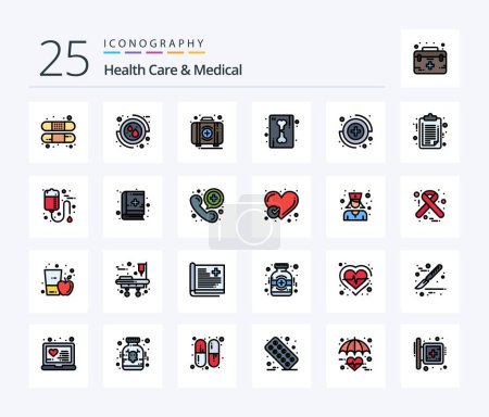 Téléchargez les illustrations : Health Care And Medical 25 Line Filled icon pack including capture. ray. aid. line. box - en licence libre de droit
