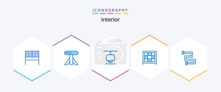 Illustration for Interior 25 Blue icon pack including . . light. rail. bathroom - Royalty Free Image