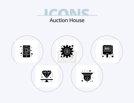 Ilustración de Auction Glyph Icon Pack 5 Icon Design. bid. setting. mobile. preference. dollar - Imagen libre de derechos