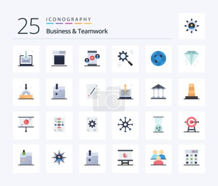 Téléchargez les illustrations : Business And Teamwork 25 Flat Color icon pack including process. data. business. corporate. - en licence libre de droit