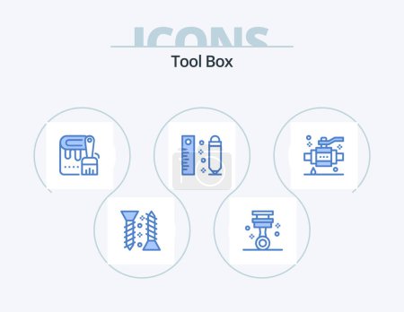 Illustration for Tools Blue Icon Pack 5 Icon Design. construction. ruler. brush. pencil. drawing - Royalty Free Image