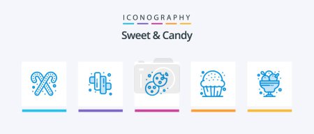 Téléchargez les illustrations : Sweet And Candy Blue 5 Icon Pack Including dessert. sweet. cookie. food. cookie. Creative Icons Design - en licence libre de droit