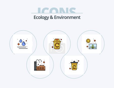 Téléchargez les illustrations : Ecology And Environment Line Filled Icon Pack 5 Icon Design. . plants. energy. industry. factory - en licence libre de droit