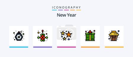 Ilustración de New Year Line Filled 5 Icon Pack Including . new year. liquor. countdown. present. Creative Icons Design - Imagen libre de derechos