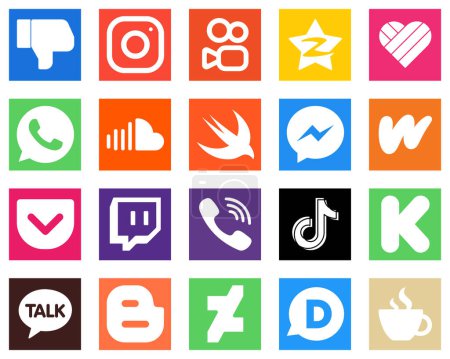 Illustration for 20 High Quality Social Media Icons such as fb; messenger; swift and sound icons. High definition and versatile - Royalty Free Image
