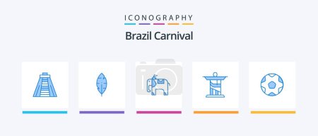 Ilustración de Brasil Carnaval Azul 5 Icono Pack Incluyendo. fútbol. ¡Jesús! Deportes. fútbol. Diseño de iconos creativos - Imagen libre de derechos