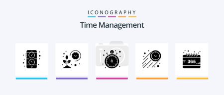 Téléchargez les illustrations : Time Management Glyph 5 Icon Pack Including all. stopwatch. smart. speed. watch. Creative Icons Design - en licence libre de droit