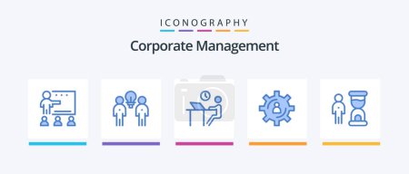 Téléchargez les illustrations : Corporate Management Blue 5 Icon Pack Including person. development. team. staff. office. Creative Icons Design - en licence libre de droit