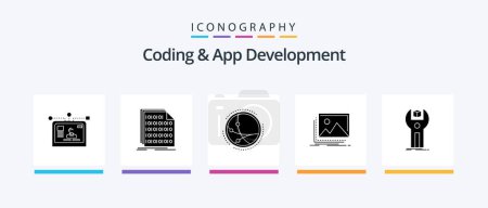 Téléchargez les illustrations : Coding And App Development Glyph 5 Icon Pack Including landscape. gallery. data. network. connection. Creative Icons Design - en licence libre de droit