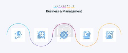 Téléchargez les illustrations : Business And Management Blue 5 Icon Pack Including office. document. time. seo. content - en licence libre de droit