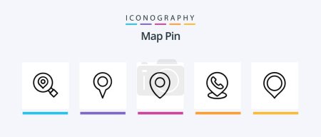 Téléchargez les illustrations : Map Pin Line 5 Icon Pack Including pin. world. cloud. map. flag. Creative Icons Design - en licence libre de droit