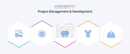 Illustration for Project Management And Development 25 Blue icon pack including award. winner. making. thinking. innovation - Royalty Free Image