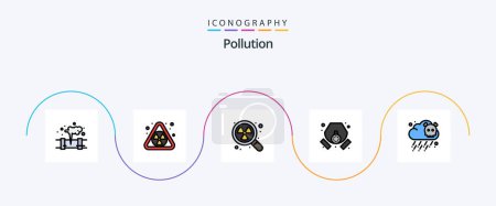 Téléchargez les illustrations : Pollution Line Filled Flat 5 Icon Pack Including pollution. gas. radioactive. waste. mask - en licence libre de droit