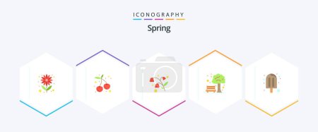 Ilustración de Spring 25 Flat icon pack including summer. season. flowers. ice cream. tree - Imagen libre de derechos