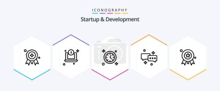 Illustration for Startup And Develepment 25 Line icon pack including . award ribbon. time. award badge. email - Royalty Free Image