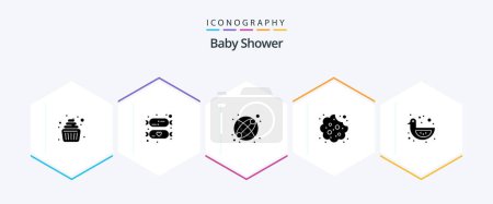 Téléchargez les illustrations : Baby Shower 25 Glyph icon pack including shower duck. baby duck. baby. food. cookie - en licence libre de droit