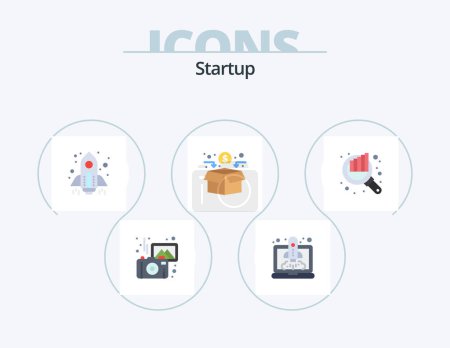 Ilustración de Startup Flat Icon Pack 5 Icon Design. chart. crowd funding. rocket. network. funding - Imagen libre de derechos