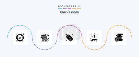 Illustration for Black Friday Glyph 5 Icon Pack Including offer. sales. trolley. percent. price tag - Royalty Free Image