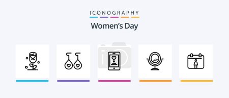 Ilustración de Womens Day Line 5 Icon Pack Including gift box. feminism. email. feminism chat. Creative Icons Design - Imagen libre de derechos