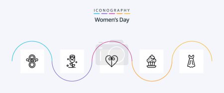 Ilustración de Womens Day Line 5 Icon Pack Including day. women. love. ribbon. heart - Imagen libre de derechos