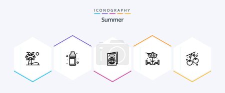 Illustration for Summer 25 Line icon pack including berry. dinner. summer. decoration. passport - Royalty Free Image