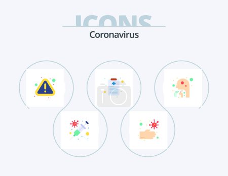 Téléchargez les illustrations : Coronavirus Flat Icon Pack 5 Icon Design. soins de santé. erreur. rapport. tableau de santé - en licence libre de droit