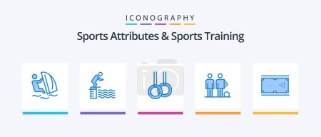 Ilustración de Sports Atributes And Sports Training Blue 5 Icon Pack Including soccer. football. pool. ball. rings. Creative Icons Design - Imagen libre de derechos