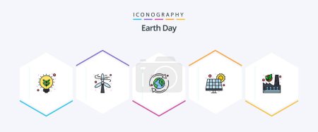 Téléchargez les illustrations : Earth Day 25 FilledLine icon pack including ecology. power. earth. panel. energy - en licence libre de droit