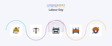 Illustration for Labour Day Line Filled Flat 5 Icon Pack Including cutter. red light. construction. stop. board - Royalty Free Image