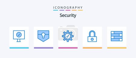 Téléchargez les illustrations : Security Blue 5 Icon Pack Including . wall. security. protect. security. Creative Icons Design - en licence libre de droit