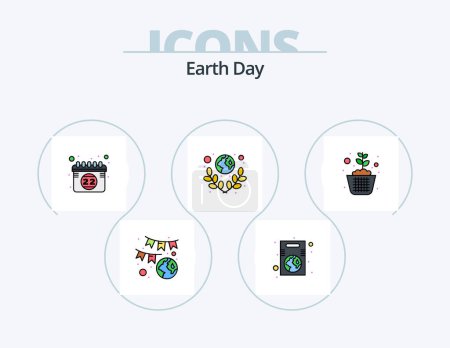 Téléchargez les illustrations : Earth Day Line Filled Icon Pack 5 Icon Design. award. ecology. environmental protection. earth. shopping - en licence libre de droit