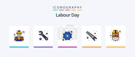 Illustration for Labour Day Line Filled 5 Icon Pack Including construction. gear. communist. pen. blue print. Creative Icons Design - Royalty Free Image