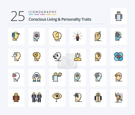 Ilustración de Concious Living And Personality Traits 25 Line Filled icon pack including sense. human. hat. feel. feelings - Imagen libre de derechos