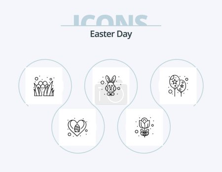 Téléchargez les illustrations : Easter Line Icon Pack 5 Icon Design. egg. paint. flower. egg. color - en licence libre de droit