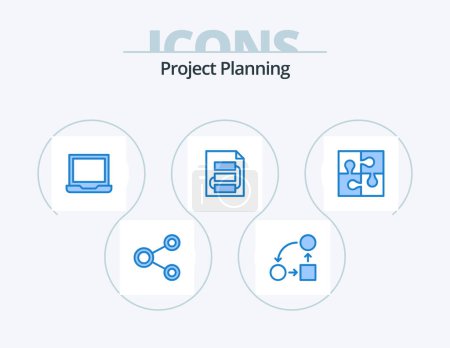 Téléchargez les illustrations : Project Planing Blue Icon Pack 5 Icon Design. planning. document. strategy. setting. laptop - en licence libre de droit