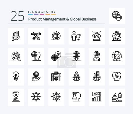 Téléchargez les illustrations : Pack icône Product Managment And Global Business 25 Line incluant moderne. les affaires. affaires mondiales. moderne. affaires - en licence libre de droit