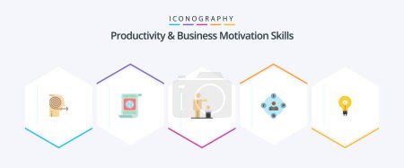 Ilustración de Productivity And Business Motivation Skills 25 Flat icon pack including distractions. social media. world. thought. ideas - Imagen libre de derechos