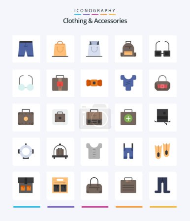 Illustration for Creative Clothing & Accessories 25 Flat icon pack  Such As business. view. backpack. read. school - Royalty Free Image
