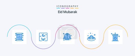 Téléchargez les illustrations : Eid Mubarak Blue 5 Icon Pack Including gift. sweet. arabic. eid. fashion - en licence libre de droit