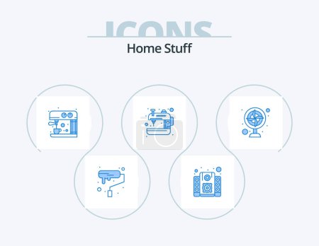 Illustration for Home Stuff Blue Icon Pack 5 Icon Design. facilities. craft. coffee. sewing machine. appliance - Royalty Free Image